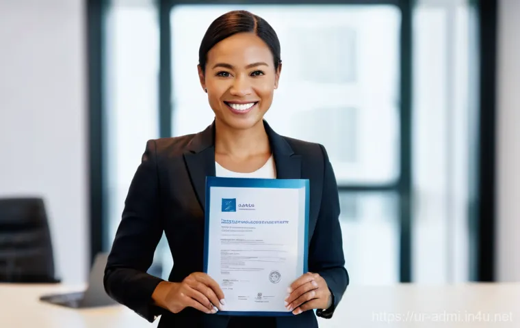 행정사와 관련된 국제적 인증 제도 - **Prompt:** A confident, diverse female professional in her mid-30s, wearing a sharp, modern busines...