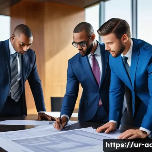 행정사와 세무사의 협업 사례 - **"A group of diverse business professionals, all dressed in modern, smart business attire, are meti...