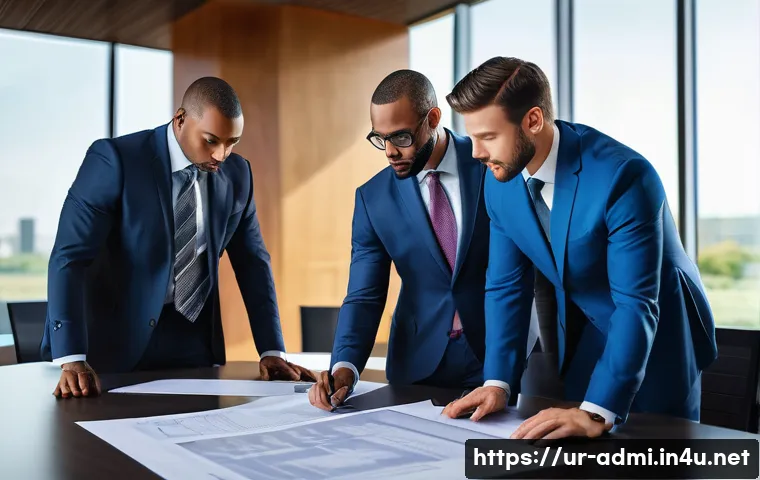 행정사와 세무사의 협업 사례 - **"A group of diverse business professionals, all dressed in modern, smart business attire, are meti...