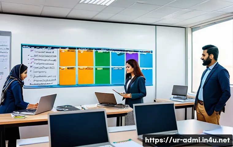 행정사 직무 관련 추천 학위 과정 - A professional office environment in Karachi, Pakistan, showcasing a diverse group of Urdu-speaking ...