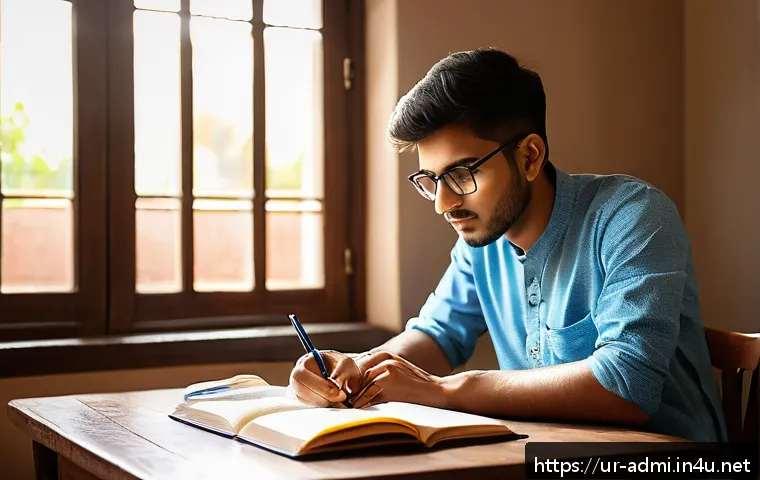 행정사 시험 합격자 인터뷰 - A focused young South Asian man studying at a traditional wooden desk in a cozy, well-lit room with ...