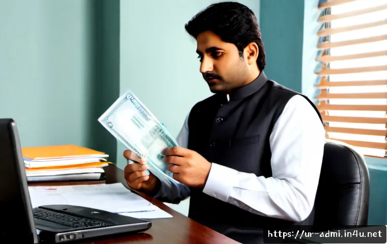 행정사 업무 중 발생할 수 있는 윤리적 문제 - Photorealistic Pakistani administrative consultant in a modest Lahore office, seated at a desk with ...